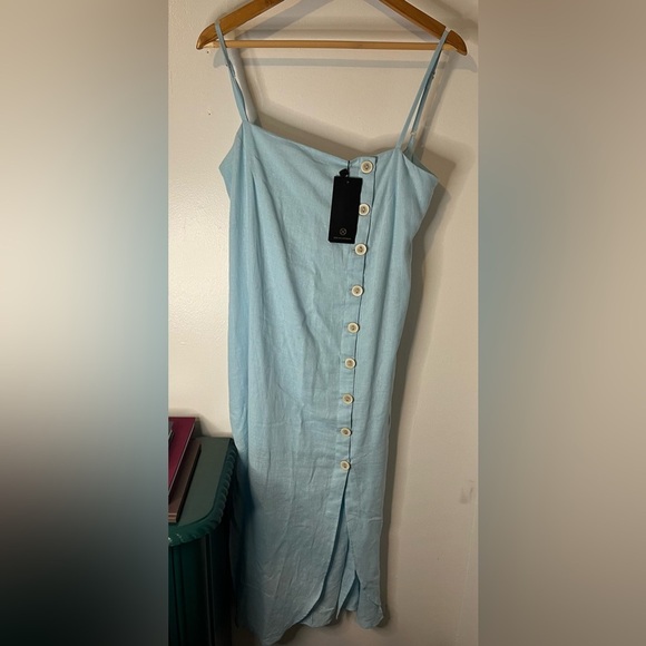 Vix Paula Hermanny Dresses & Skirts - NWT VIX Paula Hermanny Linen Blend Spaghetti Strap Sky Blue Button Up Dress Sz M